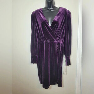 NWT Calvin Klein Plum Velvet Knee Length Faux Wrap Dress sz 12